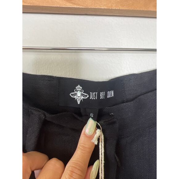 NWT Just Bee Queen Linen Blend Kai Pleated Ankle Straight Leg Black Pant - Picture 6 of 10